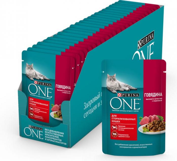 Влажный корм Purina ONE® для стерилизованных кошек, с говядиной и морковью