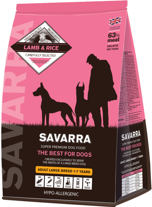 Savarra сухой корм для взрослых собак крупных пород, холистик, ягненок и рис