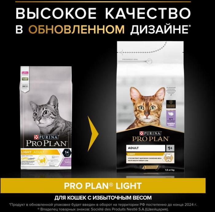 Сухой корм Pro Plan® для взрослых кошек с избыточным весом и склонных к полноте, с высоким содержанием индейки, Пакет