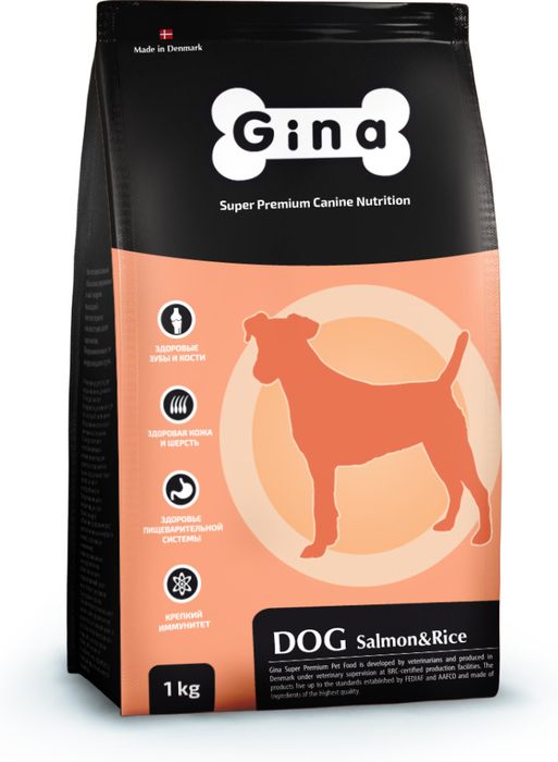 Gina корм для собак, лосось и рис