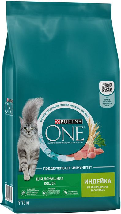 Сухой корм Purina ONE® полнорационный для взрослых кошек, живущих в домашних условиях, с высоким содержанием индейки