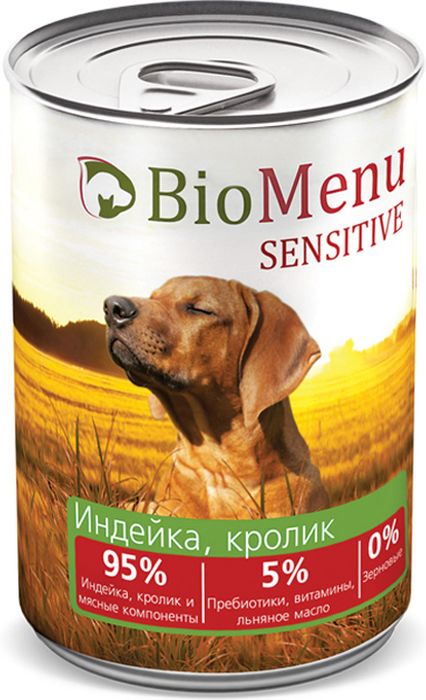 BioMenu влажный корм для собак, чувствительное пищеварение, индейка, кролик