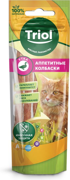 Triol лакомство для кошек, аппетитные колбаски из утки