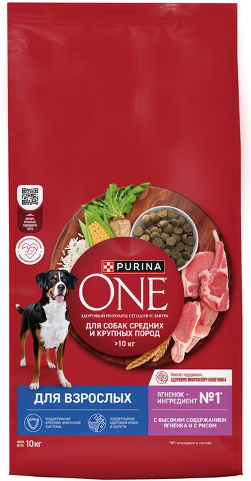 Сухой корм Purina ONE® для взрослых собак средних и крупных пород, с высоким содержанием ягненка и рисом