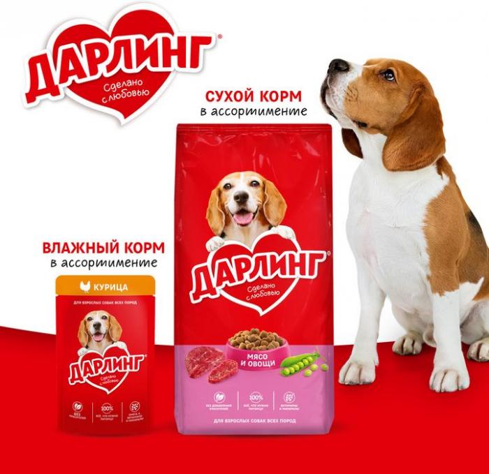 Влажный корм ДАРЛИНГ для взрослых собак, кусочки с телятиной в подливе