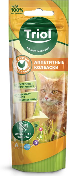 Triol лакомство для кошек, аппетитные колбаски из курицы с треской