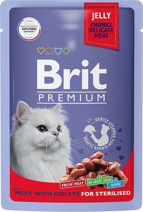 Brit Premium влажный корм для стерилизованных кошек, мясное ассорти с потрошками в желе