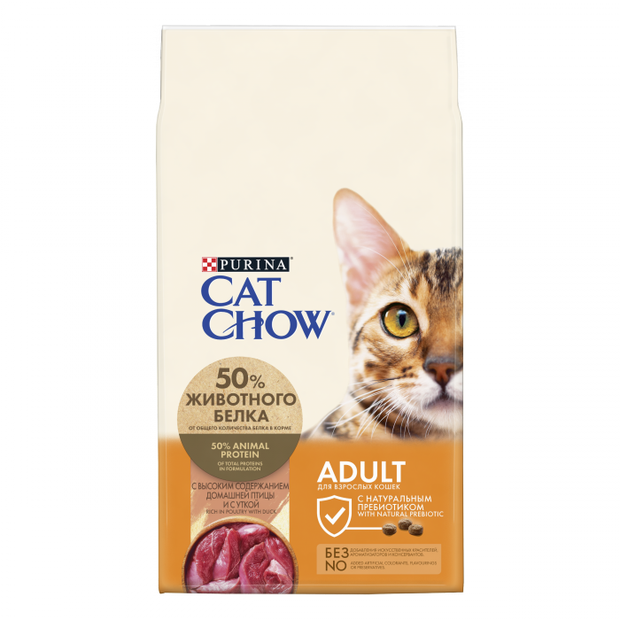 Cat Chow сухой корм для взрослых кошек всех пород, с уткой