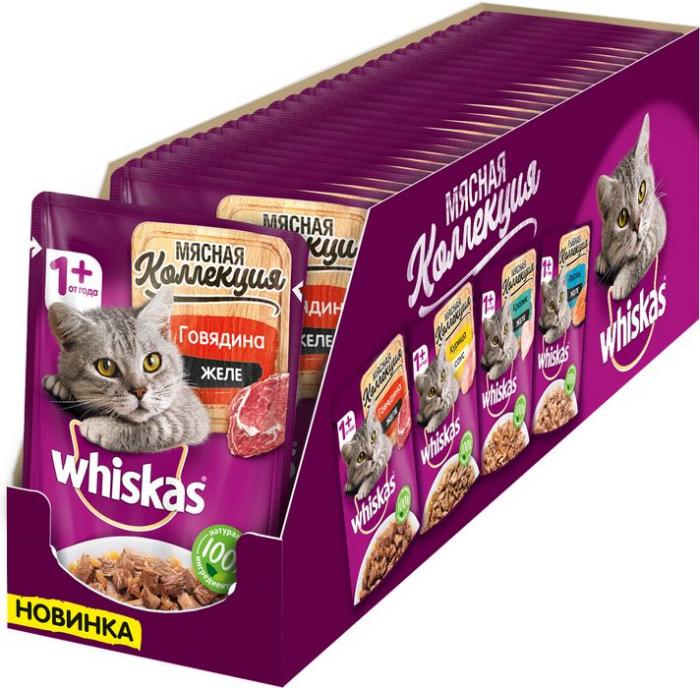 Whiskas влажный корм мясная коллекция для кошек с говядиной