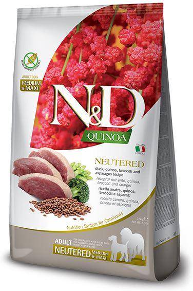 Farmina N&D Quinoa корм для стерилизованных собак средних и крупных пород, утка, брокколи и спаржа