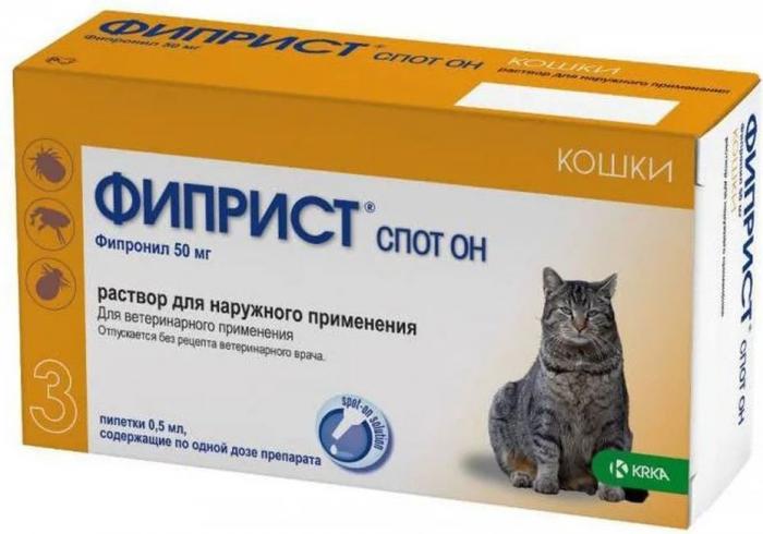 KRKA Фиприст спот он капли для кошек от блох и клещей