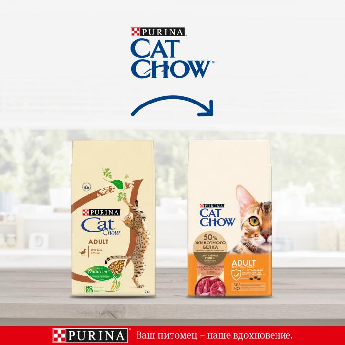 Cat Chow сухой корм для взрослых кошек всех пород, с уткой