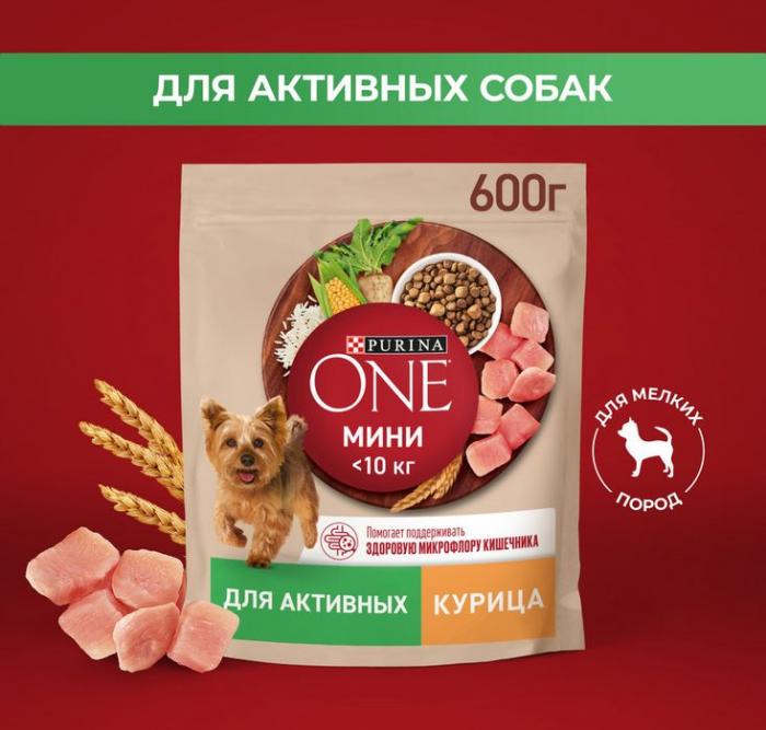 Сухой корм Purina ONE® для собак мелких пород с активным образом жизни, с высоким содержанием курицы и с рисом