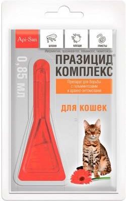 Апи-Сан НПФ Празицид-комплекс капли на холку для кошек от гельминтов, блох, вшей и клещей 0,85мл