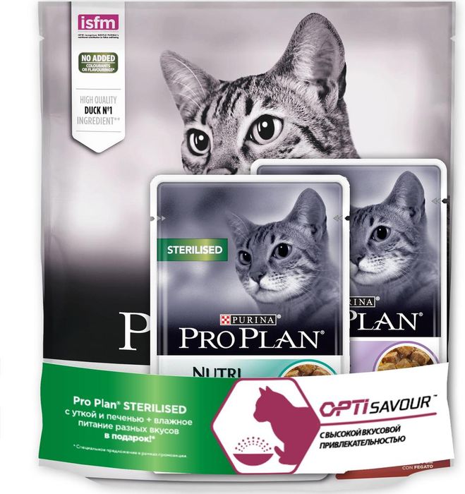 PRO PLAN Sterilised сухой корм для кастрированных/стерилизованных кошек, с уткой и печенью