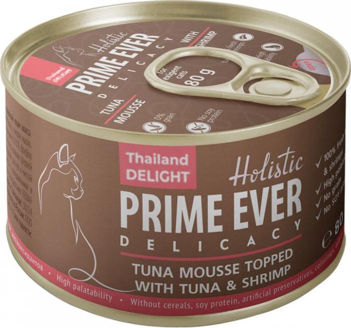 Prime Ever влажный корм для кошек, беззерновой, мусс с тунцом и креветками