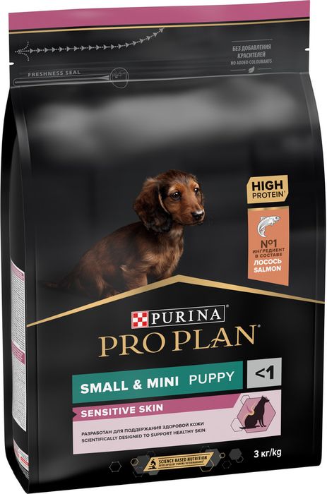 Сухой корм Pro Plan® для щенков мелких и карликовых пород с чувствительной кожей, с высоким содержанием лосося, Пакет