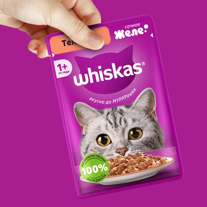 Whiskas влажный корм для взрослых кошек, желе с телятиной