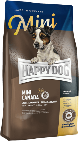 Happy Dog сухой корм для взрослых собак малых пород, энергия и выносливость, лосось, кролик и ягненок