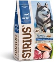 Sirius корм для взрослых собак, с повышенной активностью, 3 мяса с овощами