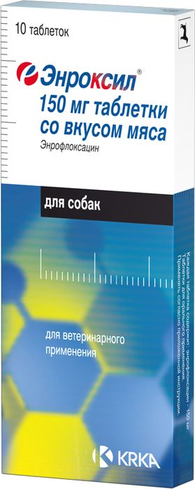 KRKA Энроксил таблетки для собак крупных пород, вкус мяса, 150 мг