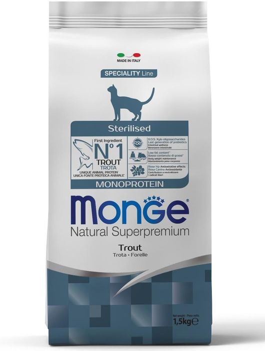 Monge Cat Monoprotein Sterilised Trout сухой корм для стерилизованных кошек с форелью