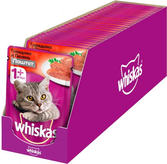 Whiskas влажный корм для кошек мясной паштет из говядины с печенью
