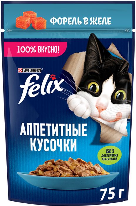 Влажный корм Felix® Аппетитные кусочки для взрослых кошек, с форелью в желе