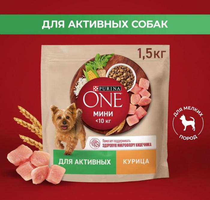 Сухой корм Purina ONE® для собак мелких пород с активным образом жизни, с высоким содержанием курицы и с рисом
