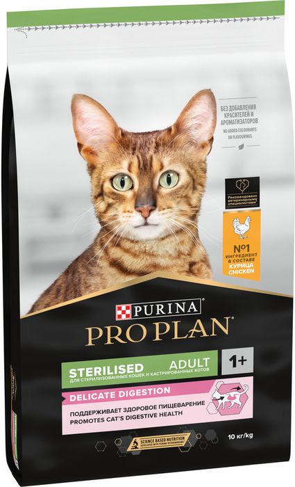 Сухой корм Pro Plan® Sterilised Delicate Digestion для взрослых стерилизованных кошек с чувствительным пищеварением, с высоким содержанием курицы