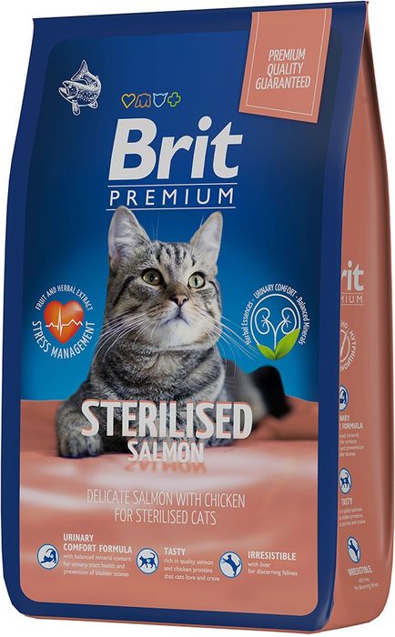 Brit Premium сухой корм для взрослых стерилизованных кошек, с лососем и курицей