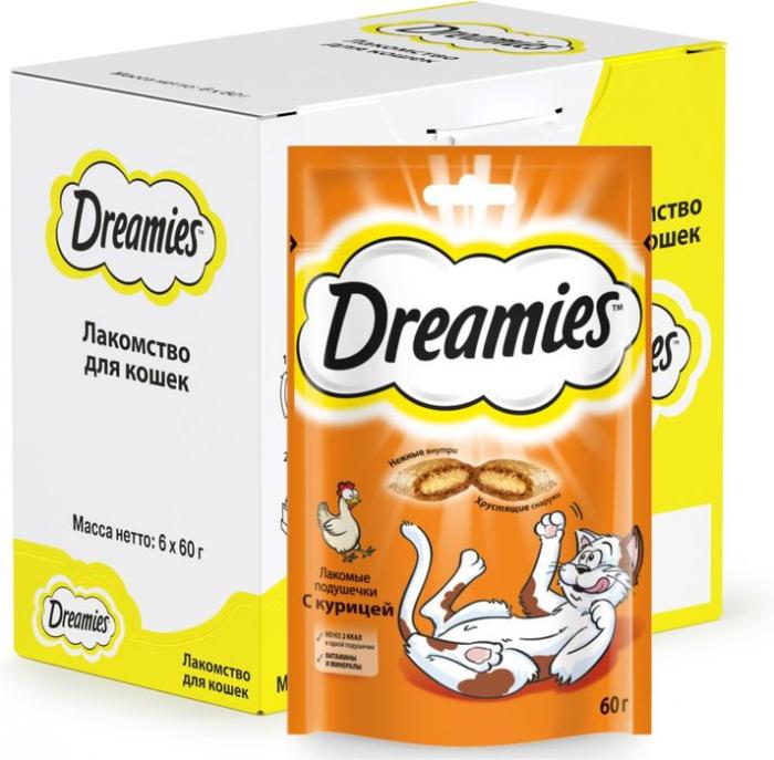 Dreamies лакомство для кошек подушечки с курицей