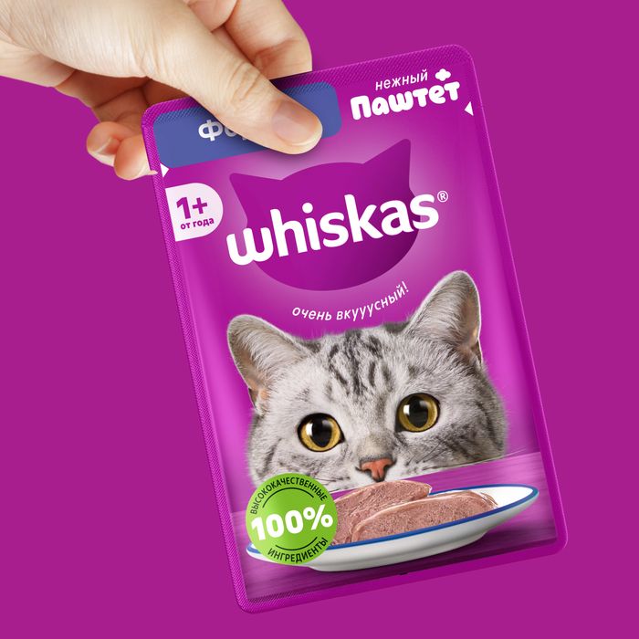 Whiskas влажный корм для взрослых кошек, паштет с форелью
