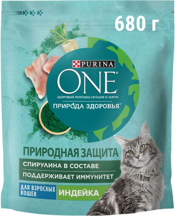 Сухой корм Purina ONE® Природа Здоровья® для взрослых кошек, со спирулиной, с высоким содержанием индейки