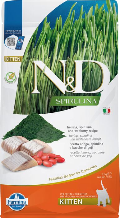 Farmina N&D Spirulina корм для котят, со спирулиной, сельдью и ягодами годжи