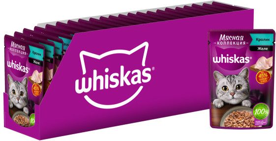Whiskas влажный корм для кошек, мясная коллекция, кролик в желе