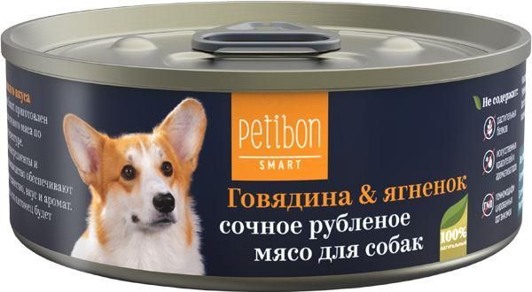 Petibon Smart влажный корм для собак, рубленое мясо с говядиной и ягненком