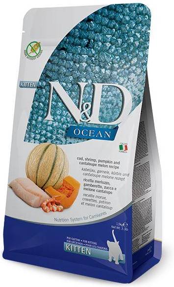 Farmina N&D Ocean корм для котят, беззерновой, треска, креветка, тыква и мускусная дыня