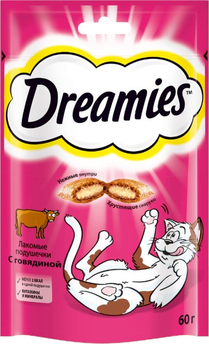 Dreamies лакомство для кошек подушечки с говядиной