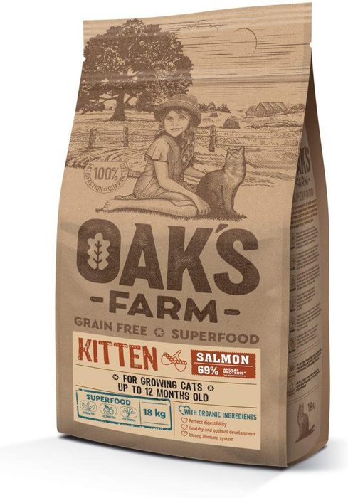 Oak\'s Farm GF сухой корм для котят, лосось