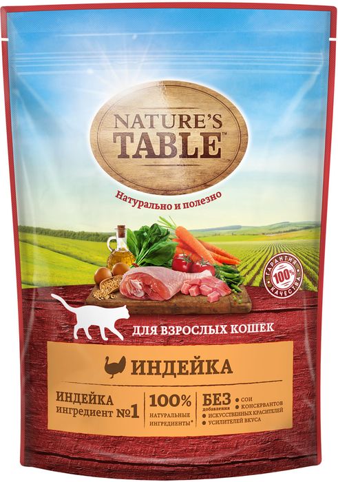 Nature`s Table сухой корм для взрослых кошек с индейкой