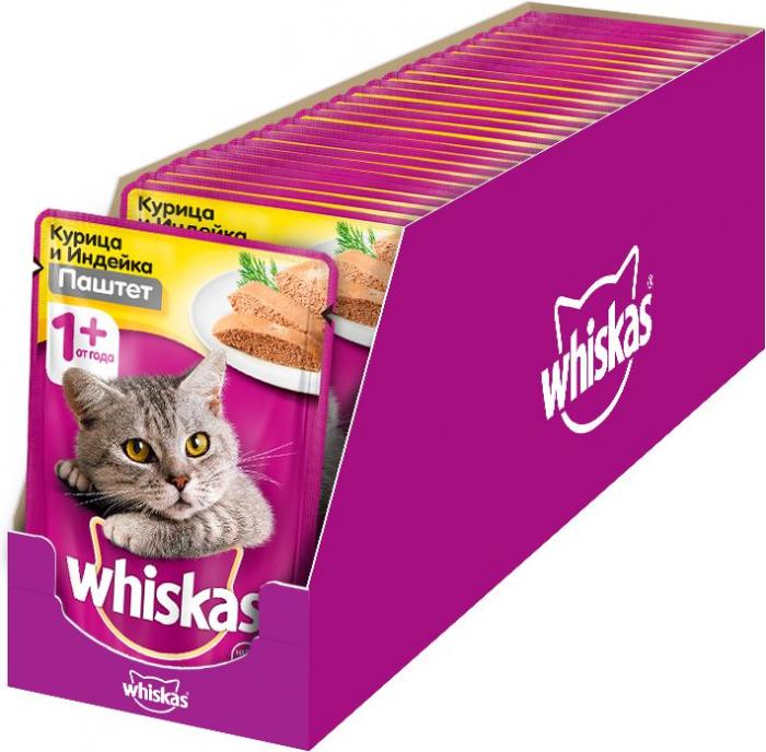 Whiskas влажный корм для кошек мясной паштет из курицы с индейкой