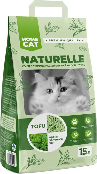 Homecat Naturelle Tofu комкующийся наполнитель для кошачьих туалетов, с ароматом зеленого чая