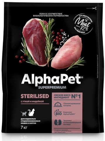 AlphaPet корм для стерилизованных кошек, с уткой и индейкой
