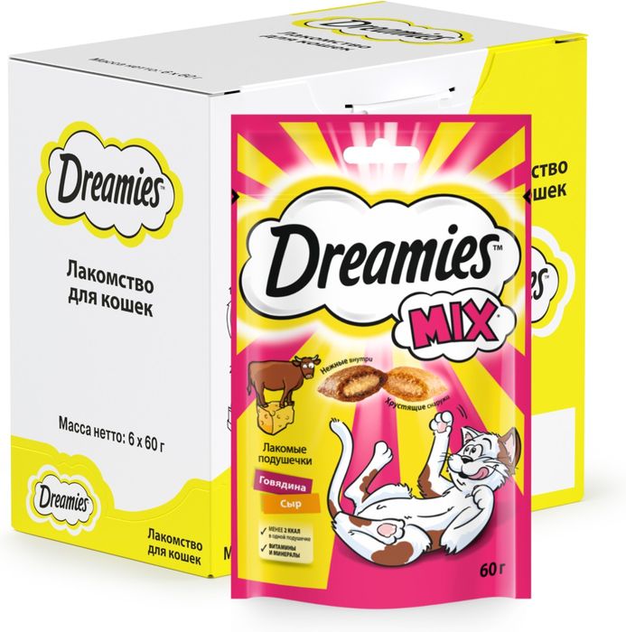 Dreamies Mix лакомство для кошек подушечки с говядина и сыр
