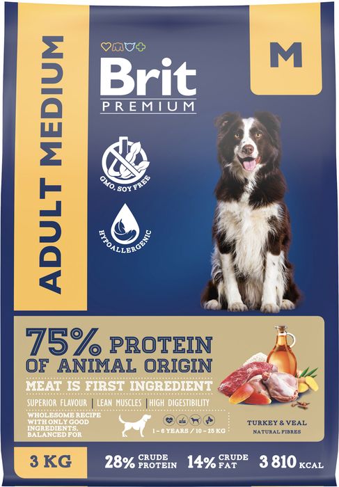Brit Premium корм для собак средних пород, с индейкой и телятиной