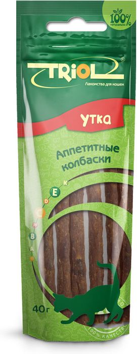 Triol лакомство для кошек, аппетитные колбаски из утки