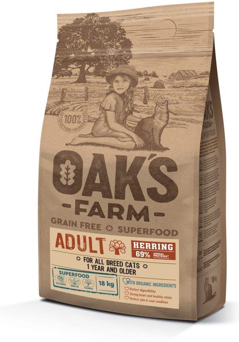 Oak\'s Farm GF сухой корм для кошек, сельдь