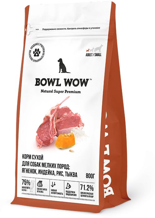 Bowl Wow корм для собак малых пород, с ягненком, индейкой, рисом и добавлением тыквы