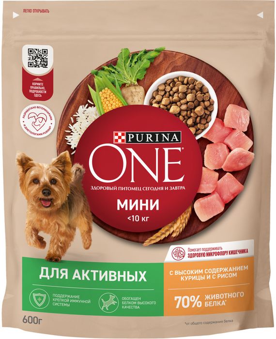 Сухой корм Purina ONE® для собак мелких пород с активным образом жизни, с высоким содержанием курицы и с рисом